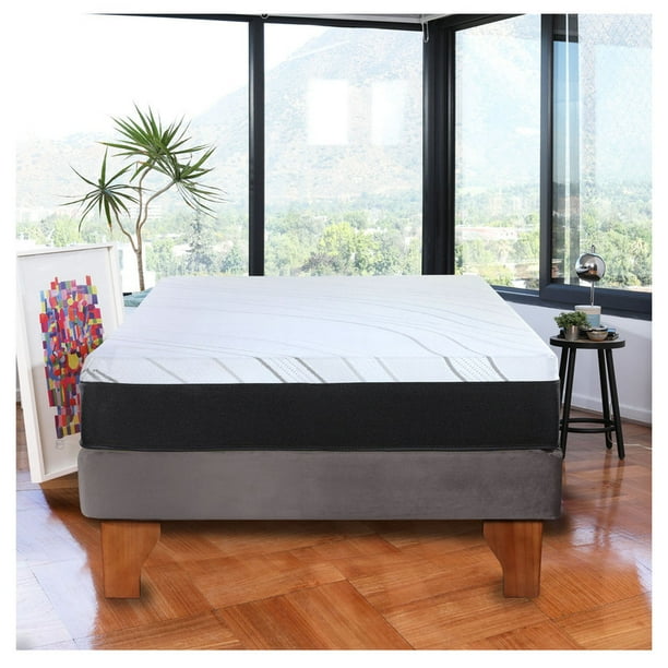 Cama Europea Zen Pro Colchon Resortes 1.5 Plaza Base Dividida Tela Gris