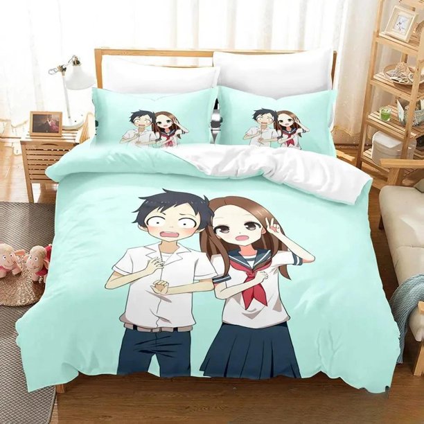 Teasing Master Takagi-san Bedding Set Single Twin Full Size Bed Set Adult Kid Bedroom Duvet cover Sets Anime Bed Bed Sheets