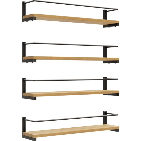Estante para especias OROPY de madera 40 cm, pack de 4, montaje en pared