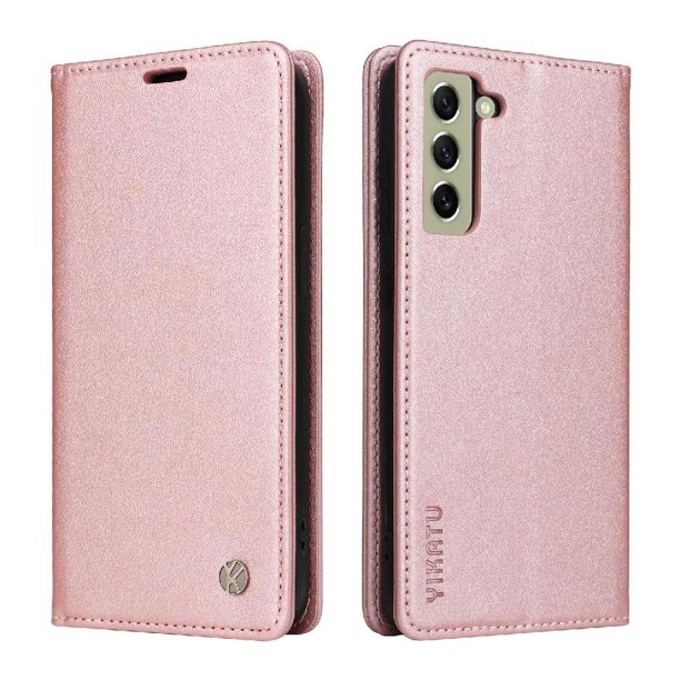 Funda Billetera de Cuero para Samsung Galaxy S21 FE con Tarjetero y Soporte - Tapa Magnética Rosa