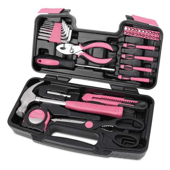 Set De Herramientas Manuales 39 Pcs Con Caja Rosadas