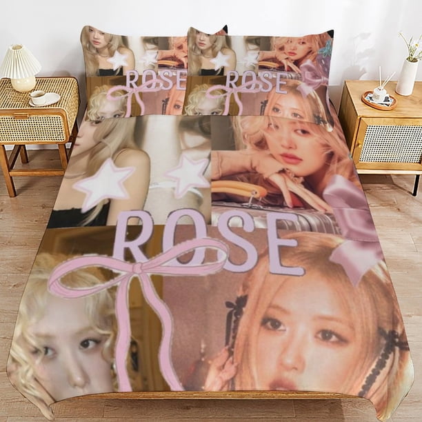 Blackpink Soft Sleep Safe Threaded Build Machine Ready Closure Duvet Cover Sets for Bedroom