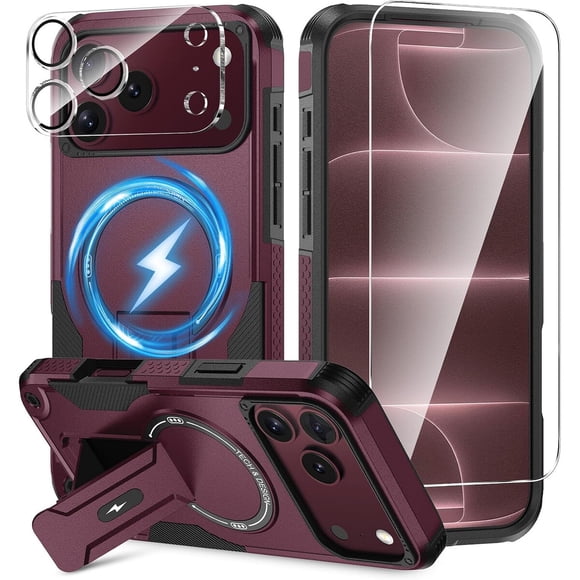 Funda magnética para iPhone 18 Pro con soporte, protector de pantalla y cámara