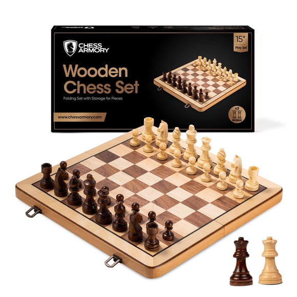 Juego de ajedrez Chess Armory de madera de primera calidad con almacenamiento de madera de haya
