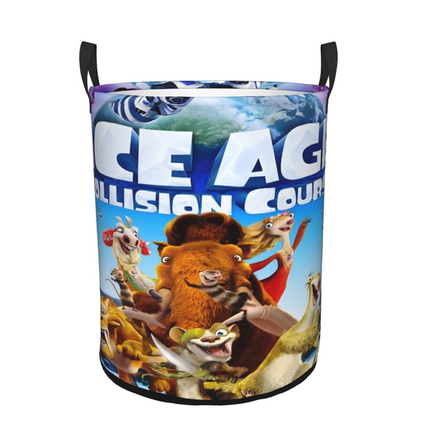 La Era de Hielo Cesta de lavandería de gran capacidad redonda con asa, bolsa para ropa sucia plegable, almacenamiento para dormitorio, baño y lavadero 44x35 cm