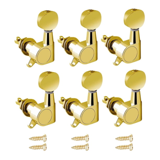 6x Clavijas de afinación de guitarra Perillas Repalce Piezas antiguas Ajuste perfecto Botón ovalado sellado Cabezales de máquina Teclas de afinación Aureato 6L