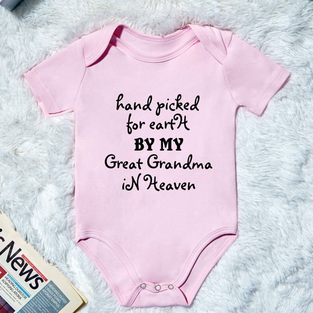 Baby Short Sleeve Letter "GREAT GRANDMA IN HEAVEN" Graphic Cotton Casual Romper Bodysuit For Newborn Infant Girls And Boys Toddler Summer Clothes