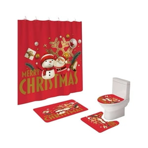 Teng Fei - Juego 4 Piezas Cortina De Baño Y Alfombras Diseño Navideño Tf03