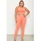 thumbnail image 1 of Conjunto De Top Corto Elástico De Tirantes Lisos Y Pantalón Fruncido Largo Color Flamenco (talla Grande Para Mujer), 1 of 2