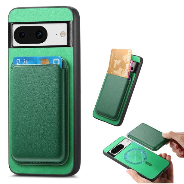 Funda de Cuero Magnética con Tarjetero para Google Pixel 8 Cubierta Delgada Verde