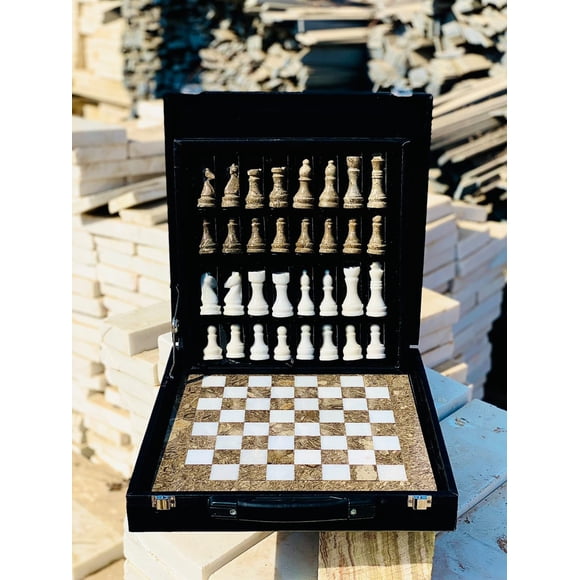 Set de Ajedrez NatureBoost 38 cm Mármol gris y blanco con caja de regalo