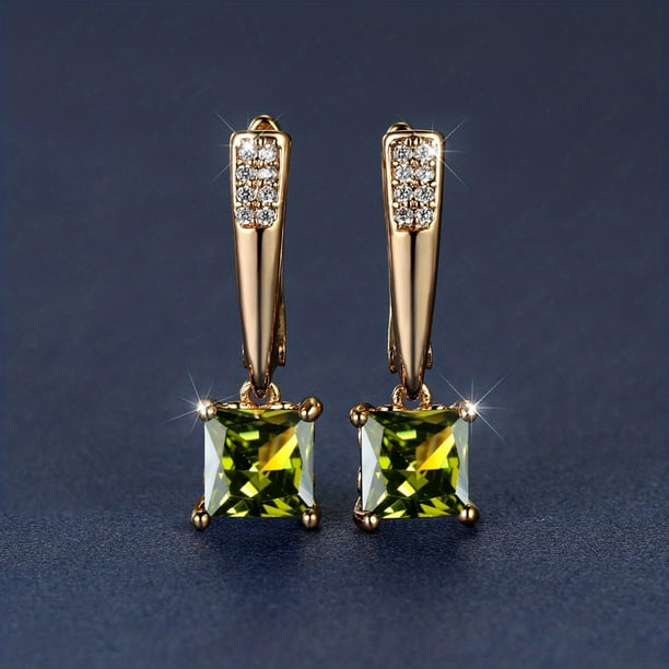 Square Cut Black Stone Emerald Earrings 18K Gold Plated Ornament For Women Daily Decor Jewelry
