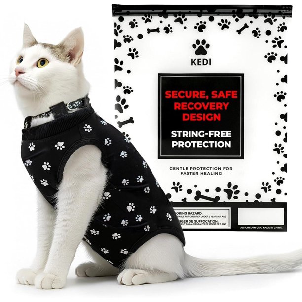 Traje de recuperación postoperatoria para gatos Kedi Cats Solutions, talla mediana, negro