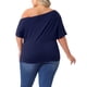thumbnail image 3 of Agnes Orinda Mujeres Tallas Grandes Tops Escolares Universitarios Sólidos de Un Hombro Manga Corta Blusas Casuales 3X Azul Oscuro, 3 of 6