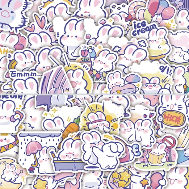Add a Touch of Fun to Your Devices with 60PCS Waterproof Cartoon Rabbit Bunny Stickers - Perfect for Laptops, PCs, Smartphones and More!