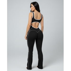 Flix Spa - Enterizo Deportivo Flare Mujer Push Up Escote Detalle Blanco