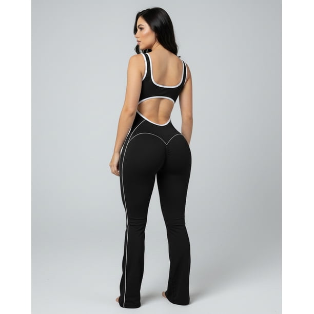 Enterizo Deportivo Flare Mujer Push Up Escote Detalle Blanco