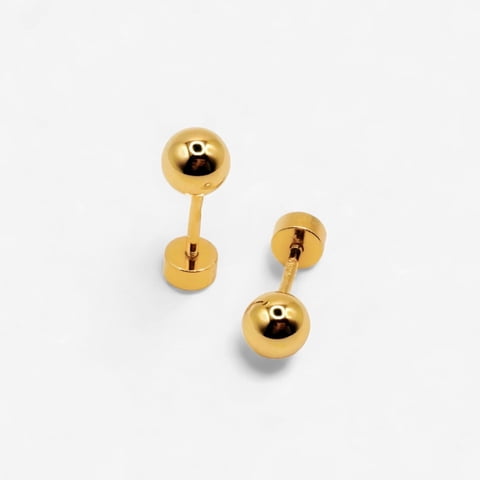 Tiana Joyas - Aros Bola 5Mm De Plata 925 Enchapados En Oro 18K