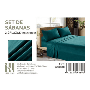 Tecnocasa - Set De Sabanas Verde 2 Plazas 200 Hilos + 2 Funda De Almohada