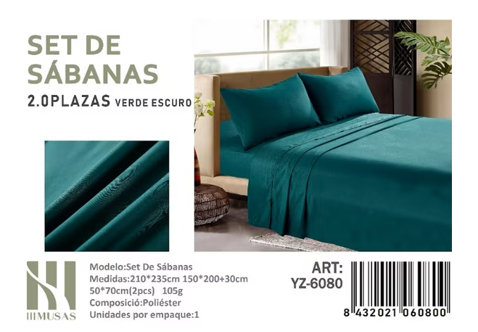 Tecnocasa - Set De Sabanas Verde 2 Plazas 200 Hilos + 2 Funda De Almohada