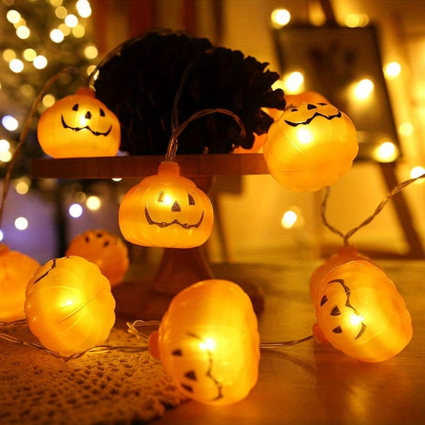 1pc Halloween Pumpkin String Lights Battery Operated 10Ft 20 LED Orange Pumpkins Fairy Light Indoor Outdoor Spooky Decorations For Halloween Thanksgiving Fall Bedroom Fireplace Party Patio