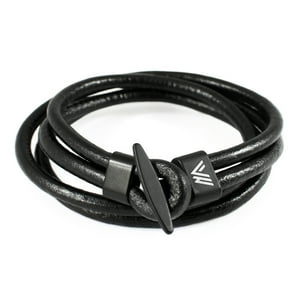 Millam - Pulsera Larga Unisex Con Doble Cuero Negro Y Broche Acero