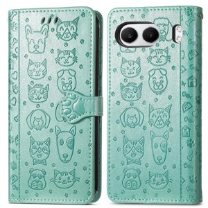 Funda Cartera Foxdock Para Oneplus Nord 4 , Flip Pu Con Relieve De Gatos Y Perros, Tarjetero Y Soporte