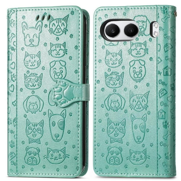 Funda Cartera FOXDOCK para OnePlus Nord 4 , Flip PU con Relieve de Gatos y Perros, Tarjetero y Soporte