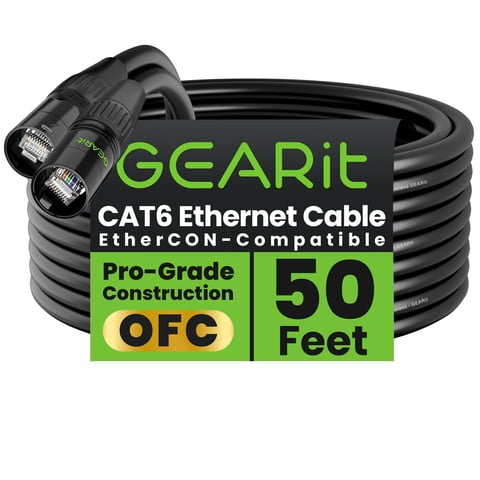 Cable Ethernet Gearit Blindado Cat6 Ethercon De 15 M, Color Negro