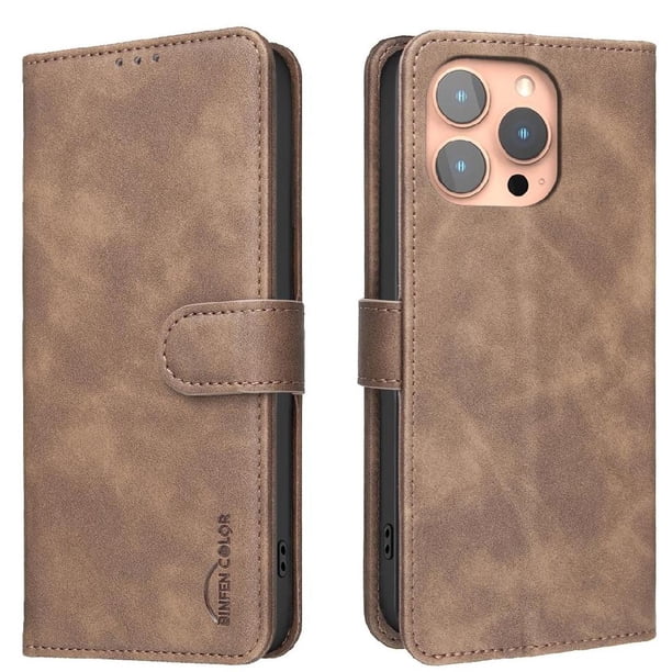 Funda Billetera para iPhone 15 PRO MAX Protección RFID y Soporte Ajustable Marrón