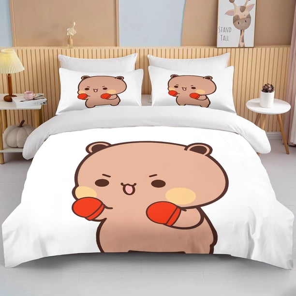 v1915 Bed Sheets New Bubu Dudu Cartoon Cute Bear Kawaii Christmas Gift King Twin Double Child Bedding Set Microfiber or Polyester Duvet Cover Set 3-Piece Bedding Set (1 Duvet Cover + 2 Pillow Shams) B