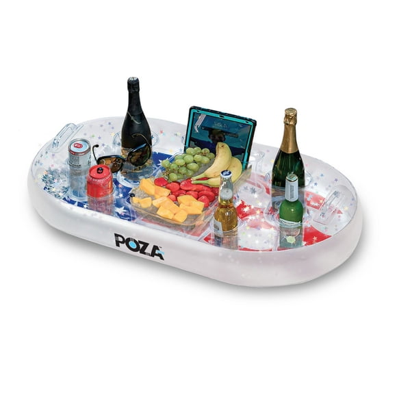 Hielera flotante inflable POZA con bandera de EE. UU. y confeti de 39 x 23 pulgadas
