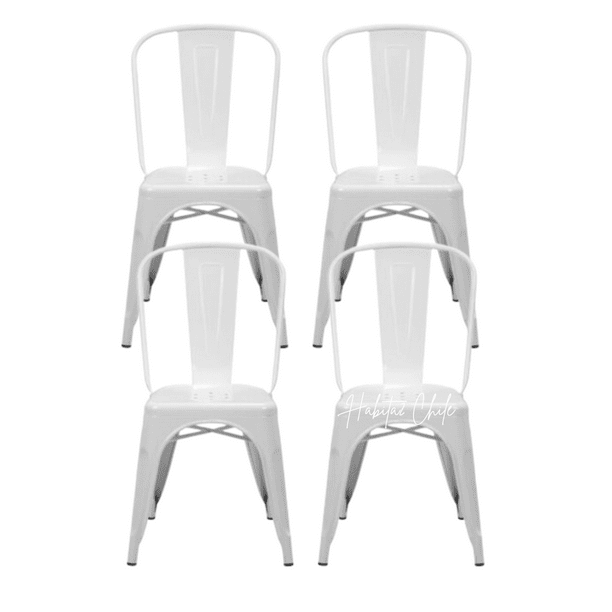Pack 4 Sillas Tolix Metalica Resistente Para Exterior - Blanca