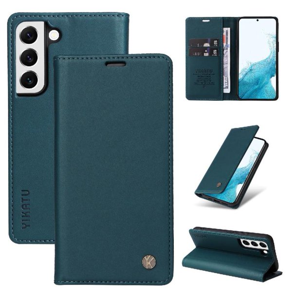 Funda Billetera de Cuero para Samsung Galaxy S22 con Tarjetero y Soporte - Tapa Magnética Azul