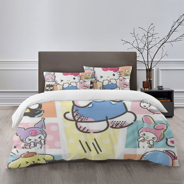 Sanrio Bedding Sets Bed Cartoon Duvet Cover Lightweight 3 Piece Bet Sets for Kids Boys Girls