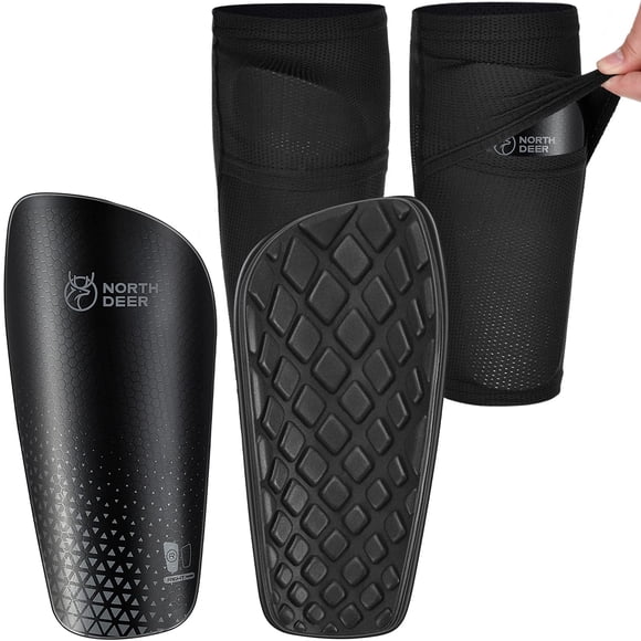 Espinilleras de fútbol para hombre, incluidas mangas con bolsillo interior optimizado, equipo de protección de fútbol para niños y adultos (negro XL)