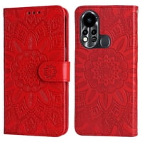Funda Tipo Cartera Foxdock Para Infinix Hot 11S , Diseño Girasol En Relieve, Cuero Pu, Cierre Magnético, Soporte Y Tarjetero