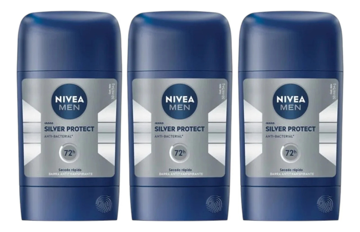 Nivea Men Silver Protec 72H Barra Antitranspirante 50Ml X3