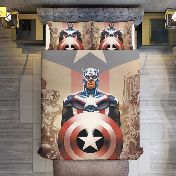 Superheroes-Captain America Comforter Set for Kids Boys Teen Men Tween 3D Lightweight Microfiber Bedding Sets