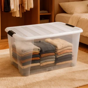 Recilock - Caja Plastica Transparente 90 Lts C/Ruedas Mod Tg51139