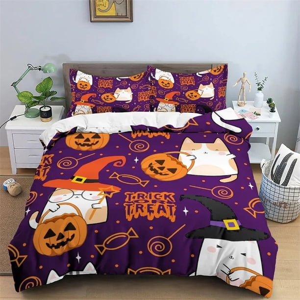 Skull Bedding Set Halloween Bats Duvet Cover Skull Polyester Comforter Cover Set Double Kids Polyester Quilt Cover