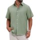 thumbnail image 1 of Camisas de Lino Liso con Bolsillo en el Pecho y Manga Corta de Color Contraste para Hombre INSPIRE CHIC Regreso a Clases 2XL Verde Claro, 1 of 6