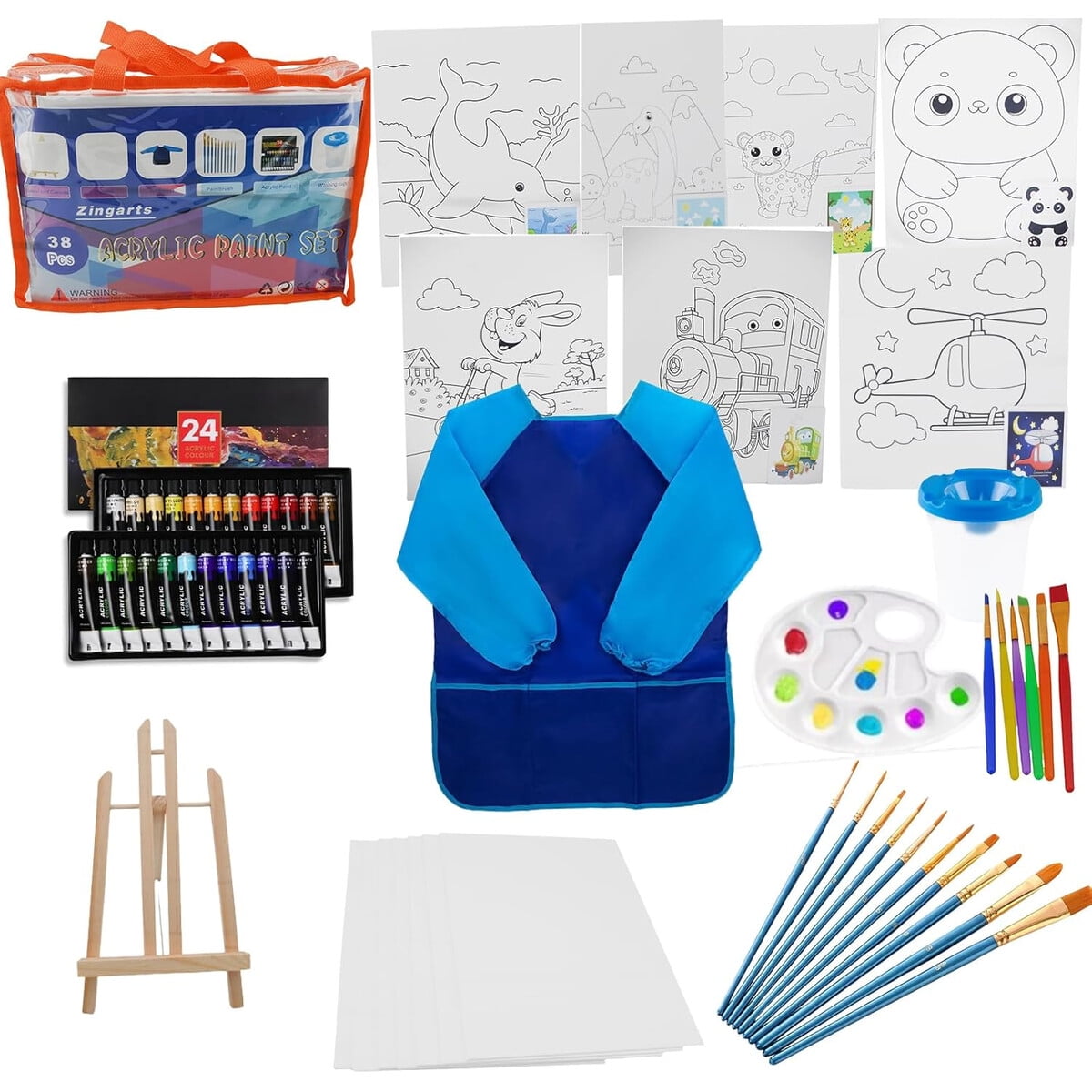 Set De Pintura Niaos Zingarts 38 Piezas Acralico Caballete