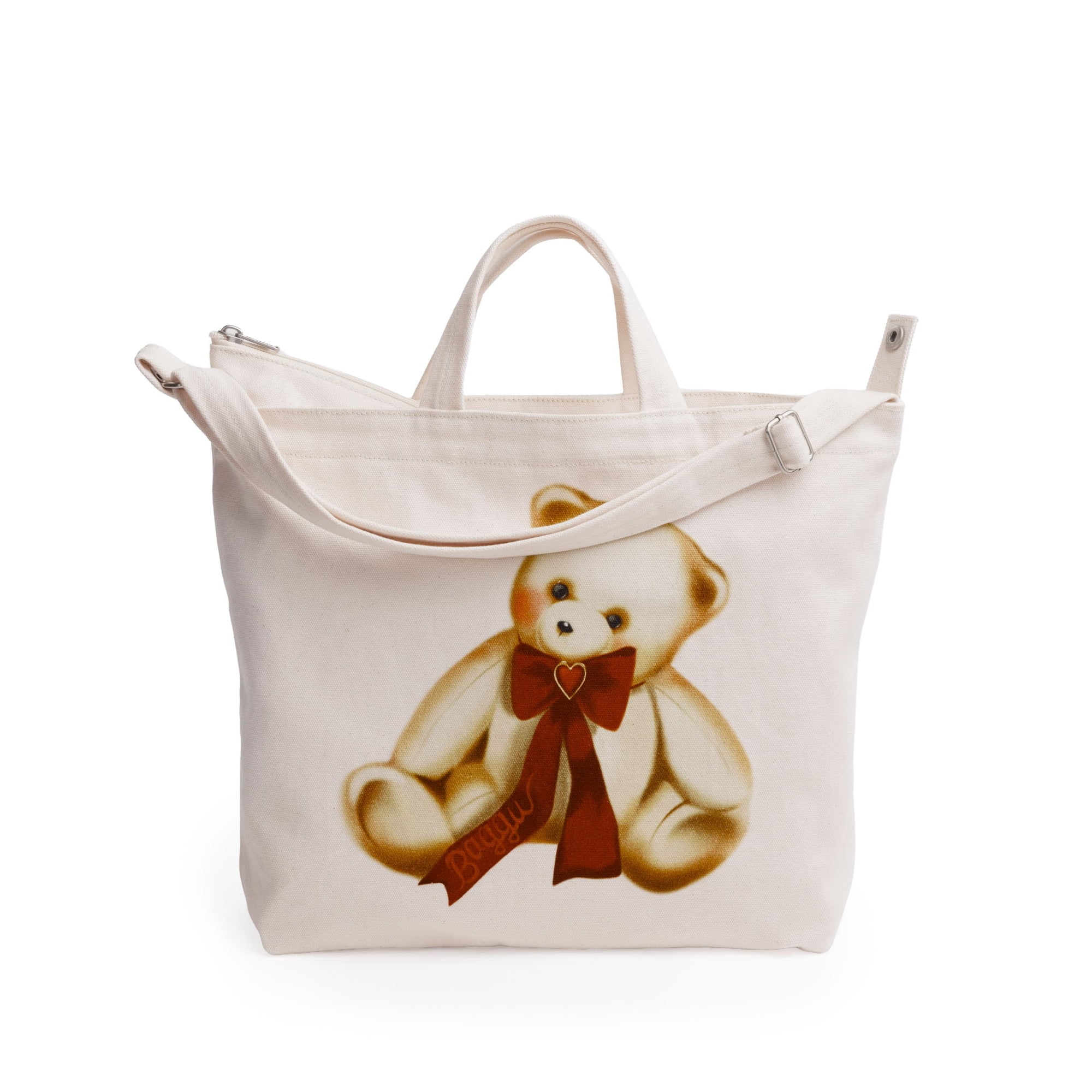 Bolsa Baggu De Lona Reciclada Con Cremallera Horizontal Y Osito De Peluche
