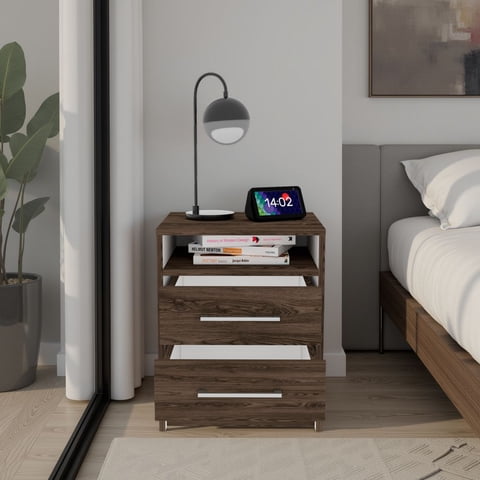 Tuhome - Velador 2 Cajones Eter Milan Y Blanco 50.7X40X37.3 Cm