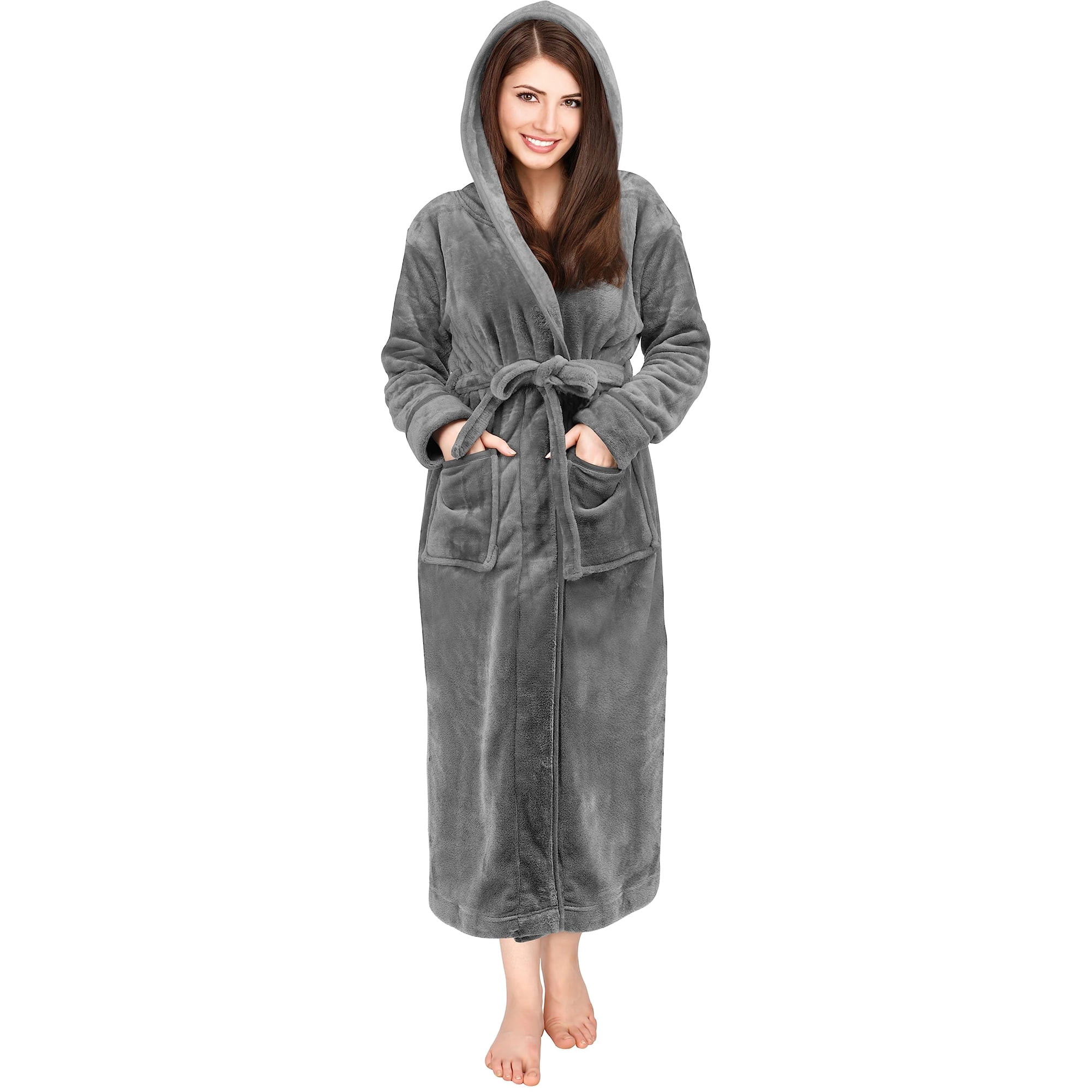 Bata Con Capucha De Felpa Mediana Ny Threads, Gris Acero