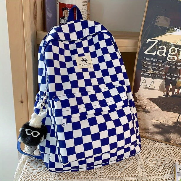 Stylish Plaid Schoolbag: Large Capacity Checkerboard Backpack for Everyday & Travel Use