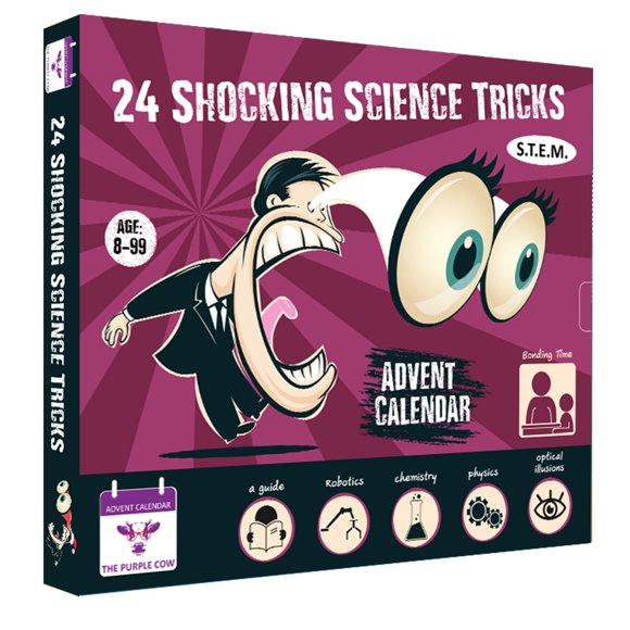 Calendario de Adviento The Purple Cow Shocking Science 2024 para niños mayores de 8 años
