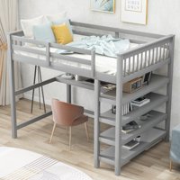 M&Ms - Full Size Loft Bed With Storage Shelves And Under-Bed Desk, Gray(Old Sku Sm000246Aae-1)