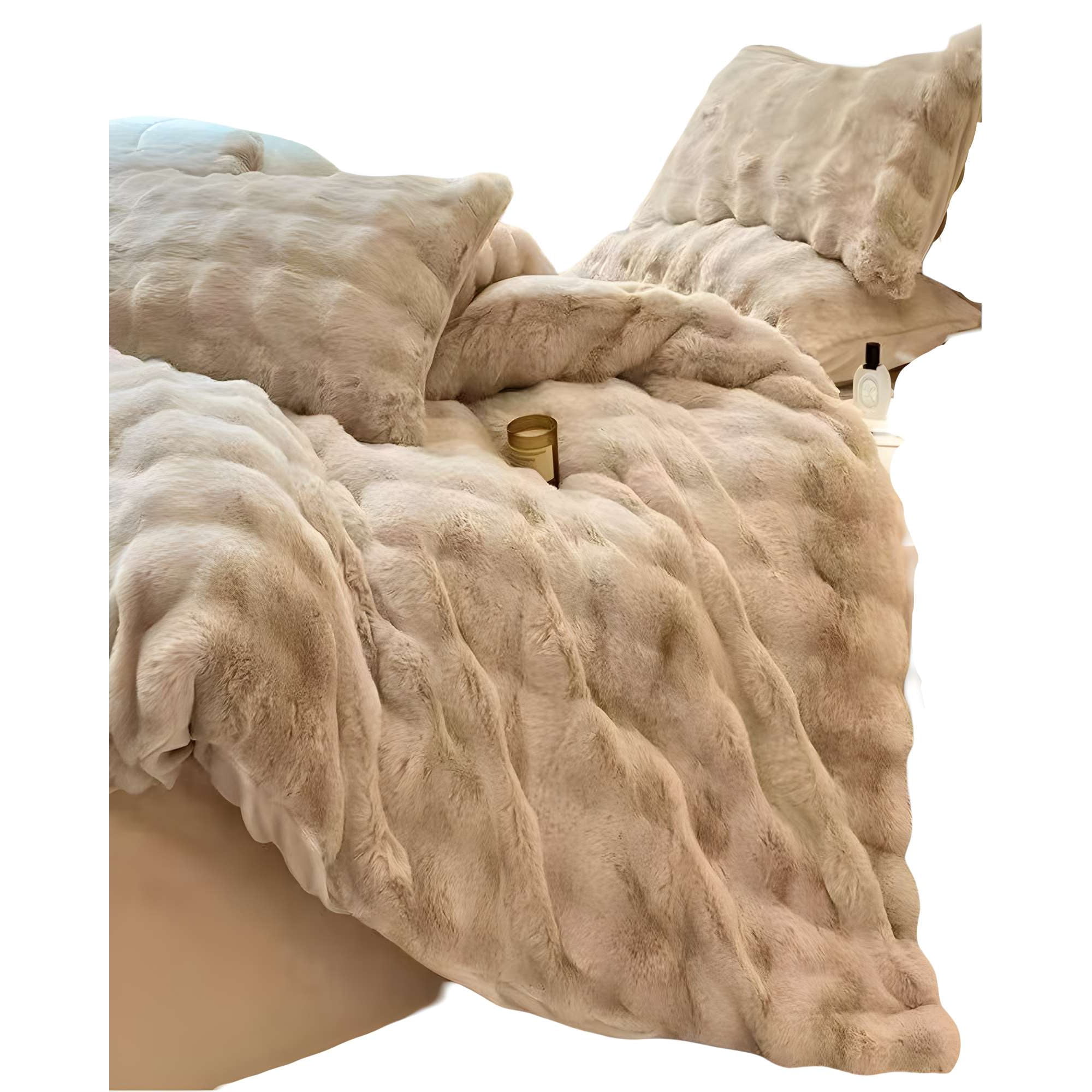 Genérico - Cobertor Imitacion De Piel De Conejo Con Chiporro Beige 2 Plazas